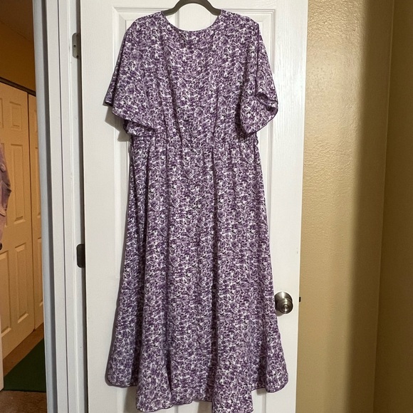 BloomChic Purple Floral Ruffle Wrap-Style Midi Dress - Picture 2 of 6